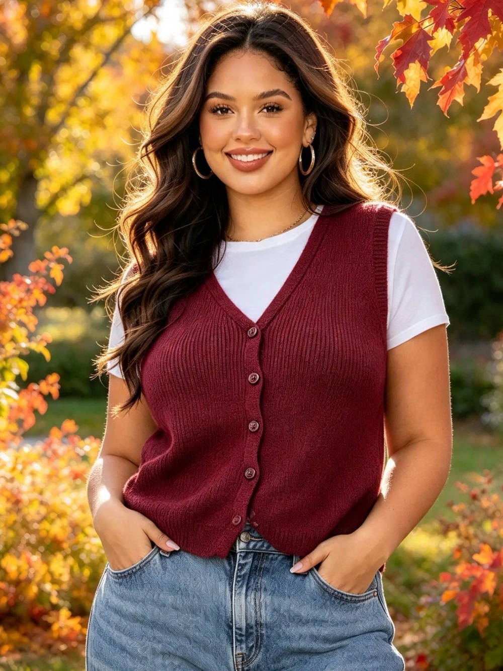 SINCERELY JULES Burgundy Ribbed Knit Button-Front Sweater Vest (Size XL) - NWT